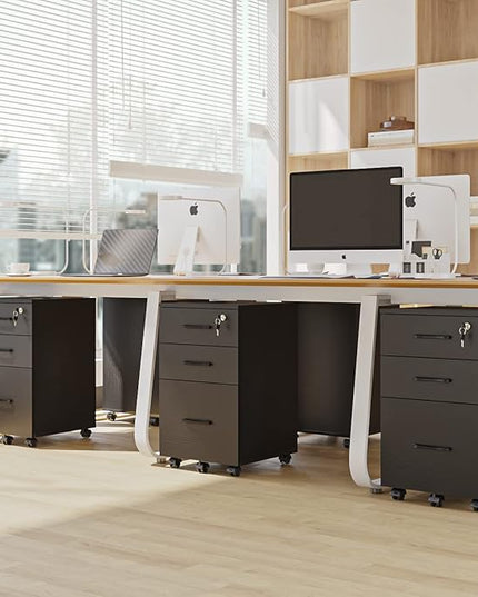 Panana 3 Drawer Wood Mobile File Cabinet, Under Desk Storage Drawers Small File Cabinet for Home Office (Black) - LeafyLoom