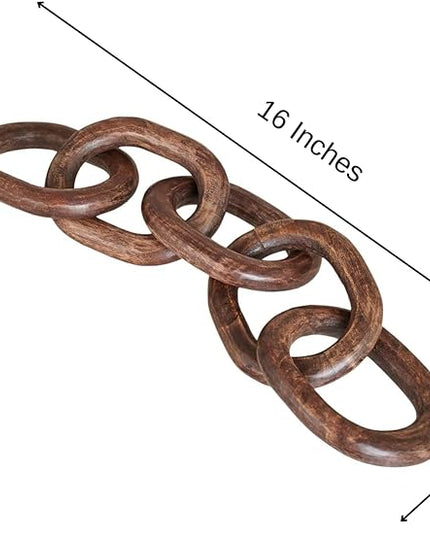 Wood Chain Link Decor Hand Carved 5-Link Wood Knot Decorative Chain, Rustic Wood Link Decorative Object Large Wooden Chain for Home Living Room Coffee Table Farmhouse Walnut - LeafyLoom