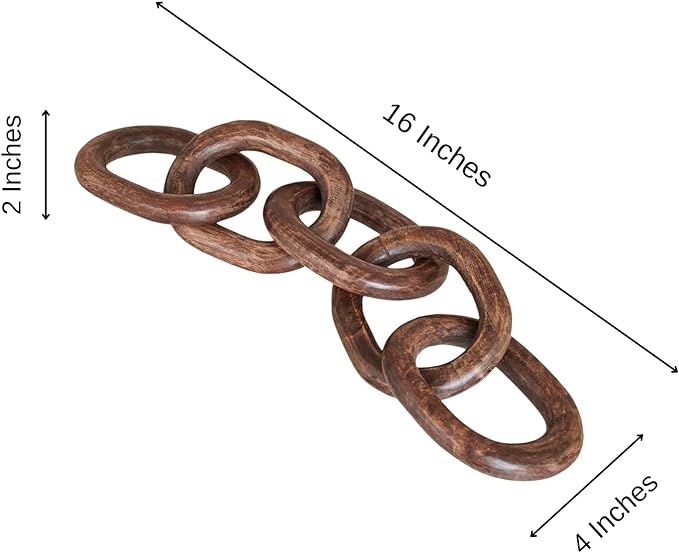 Wood Chain Link Decor Hand Carved 5-Link Wood Knot Decorative Chain, Rustic Wood Link Decorative Object Large Wooden Chain for Home Living Room Coffee Table Farmhouse Walnut - LeafyLoom