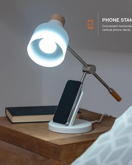 LED Desk Lamp, 180° Adjustable Desk Lamp for Home Office, Swing Arm Dimmable LED Table Lamp with Wireless Charger for Table Bedside Home Office Study, 6500K, 7W - LeafyLoom
