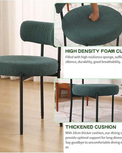 EDWELL Green Dining Chairs Set of 4, Modern Upholstered Dining Room Chairs with Thick Cushion, Curved Backrest Kitchen Chairs Boucle Chair for Dining Room, Living Room - LeafyLoom