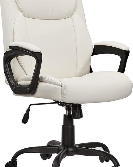 Amazon Basics Classic Puresoft PU Padded Mid-Back Office Computer Desk Chair with Armrest - Cream, 26"D x 23.75"W x 42"H - LeafyLoom