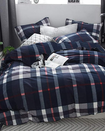 Navy Plaid Comforter Set Cal King Multicolor Checkered Bedding Set Navy Blue Tartan Grid Comforter Striped Women Navy Blue Blanket Cal King Breathable Navy Blue Checkered Bed Comforter Set - LeafyLoom