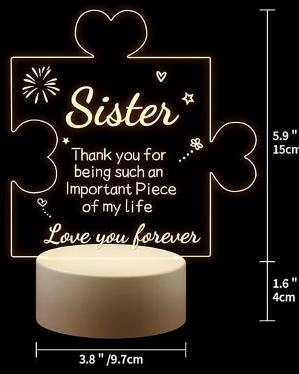 Puzzle Night Light Gift for Sister, Night Lamp with Plastic Base, Gifts On Birthday Christmas Day for Sister - LeafyLoom