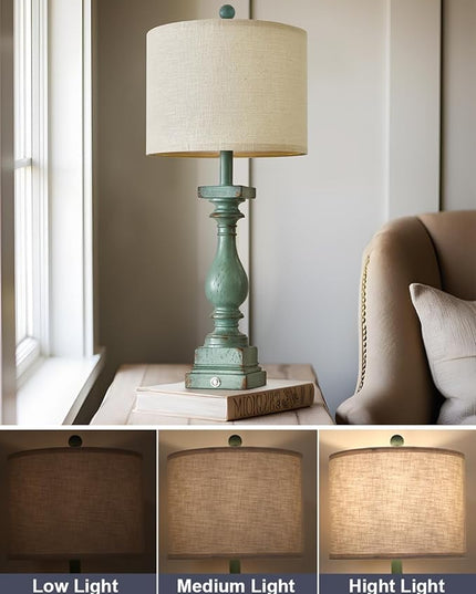 BOBOMOMO Retro 27" USB Charging Ports A/C 3 Way Dimmable Touch Control Green Farmhouse Lamps Set of 2 for Bedrooms Retro Side Table Lamps Bedside Lamp for Side Nightstand Living Room(Bulb Included) - LeafyLoom