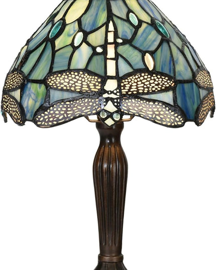 Tiffany Lamp Sea Blue Stained Glass Dragonfly Style Desk Reading Light for Small Space Bedside Bedroom Home Office - LeafyLoom
