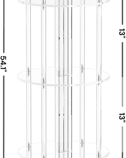 Acrylic Rotating Bookshelf, 5 Tier Round Clear Bookcase with Metal Base, 360 Spinning Bookshelf for Living Room, Bedroom, Corner, Floor Standing, 15.7" D x 15.7" W x 54.1" H - LeafyLoom