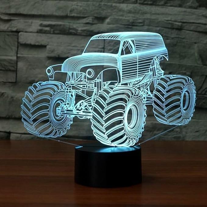 Monster Trucks Night Light for Boys 3D LED Lamp, Home Decor Lighting for Kids Room, Perfect Kids Room Decor, Inspired by The Iconic Grave Digger Monster Truck, Ideal Gift for Kids Fans - LeafyLoom