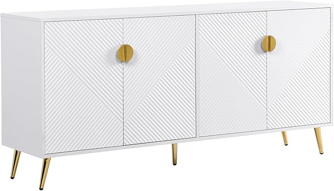 Merax TV Stand for 60+ Inch Television with Large Storage, Modern Entertainment Center for Living Room, Bedroom Media Console Table Cabinet Furniture, 63" Long, White - LeafyLoom