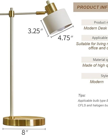 OYEARS Modern Industrial Desk Lamp for Reading LED 22.2“ Metal Table Lamp Light for Office Bedroom Study Room Living Room Nightstand Bedside Lamps Gold and Matte Black Accent (White, Bulb Included) - LeafyLoom