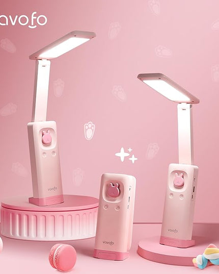 VAVOFO Desk Lamp Foldable Portable Cute Desk Lamp, Battery Powered Desk Lamp, Built-in 6000mAh Rechargeable, 3 Color Warm Pink Desk Lamp, USB C Rechargeable Desk Lamp, Cordless Desk Lamp, Battery Lamp - LeafyLoom