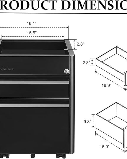 2 Drawer Mobile File Cabinet Top Storage Shelf, Rolling Metal Filing Cabinet for Legal & Letter File Anti-tilt Design with Lock Under Desk Office Drawers Fully Assembled Except Casters(Top ST B) - LeafyLoom