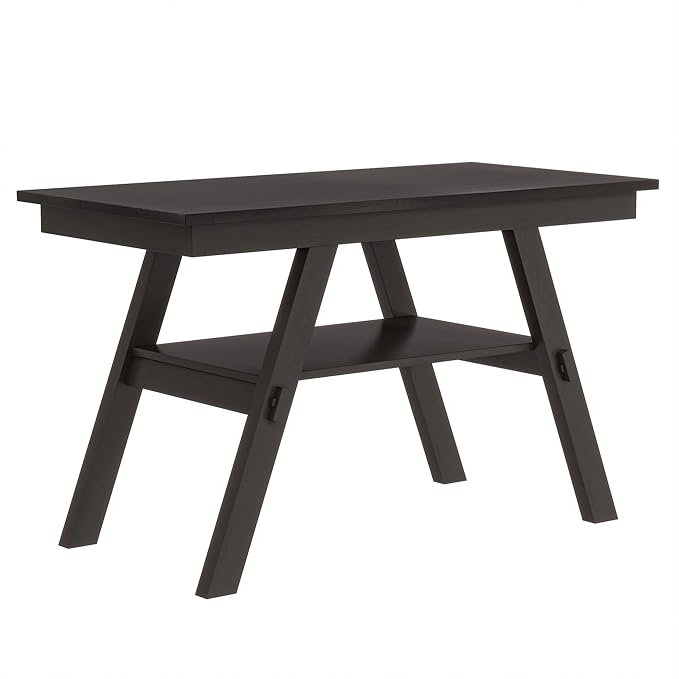 Wood Rustic Counter Height Dining Set for 5-6, Rectangular Table with Storage Shelf, Bench, and 4 Chairs, Espresso+Beige Cushion, 6 - LeafyLoom