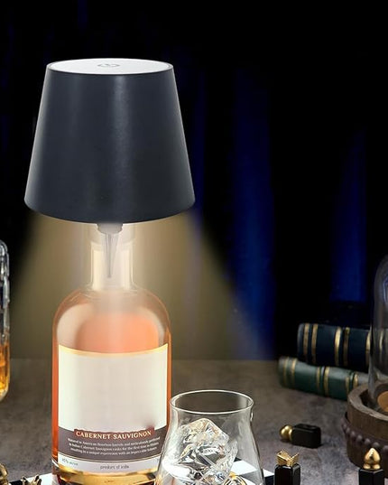 Wireless Wine Bottle Light Head, Portable LED Wireless Bottle Lamp with 3 Modes Light Dimming Pridola, Rechargeable Touch Control Wine Bottle for Any Bottle (Black) - LeafyLoom