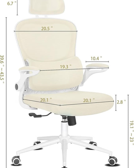 Misolant Ergonomic Office Chair, Desk Chair with Lumbar Support, Mesh Office Chair, Ergonomic Chair with Adjustable Headrest and Armrest, Comfortable Office Chair for Home Beige - LeafyLoom