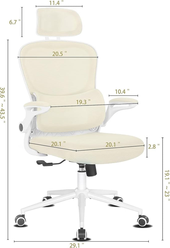 Misolant Ergonomic Office Chair, Desk Chair with Lumbar Support, Mesh Office Chair, Ergonomic Chair with Adjustable Headrest and Armrest, Comfortable Office Chair for Home Beige - LeafyLoom