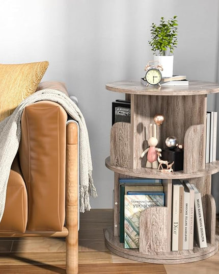 Nidouillet Small Rotating Bookshelf, 2 Tier Revolving Bookcase 360° Display Round Bookshelf Narrow Swivel Corner Book Shelf Standing Bookcase Adult Bedroom - LeafyLoom