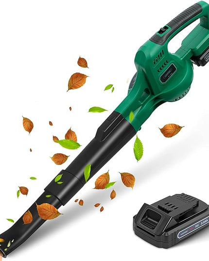 20V Cordless Leaf Blower with Battery and Charger, Leaf Blower Battery Operated, Rechargeable Electric Handheld Leaf Blower Variable Speed with 2 Tubes for Patio, Leaves Blowing-Green - LeafyLoom