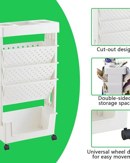 5 Tier Book Rack Storage Bookshelf,Rolling Small Bookshelf for Small Spaces with Double Sided Storage,Kids Bookshelf for Childrens Students in The Classroom Bedroom Library Study - LeafyLoom