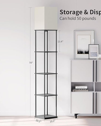 SUNMORY 5 Tier Floor Lamp with Shelves, Modern Square Standing Lamp with 3 Color Temperature Bulb, Corner Display Bookshelf Lamp for Living Room and Bedroom, Tall Shelf Floor Lamp - LeafyLoom