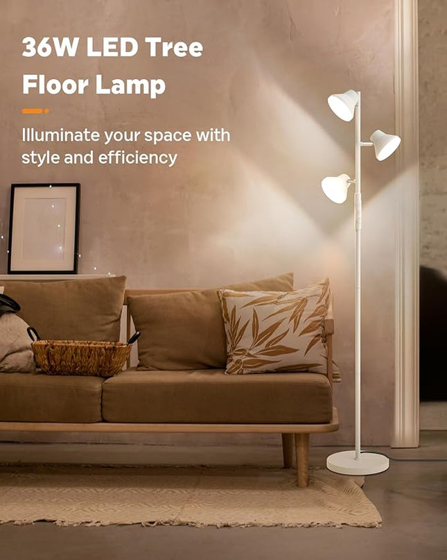 White Floor Lamp, 36W Modern Dimmable Standing Lamp 2700-6500K, 3 Rotatable LED Lights Reading Tall Lamp, Touch & Remote Control Floor Lamps for Living Room Bedroom Office - LeafyLoom