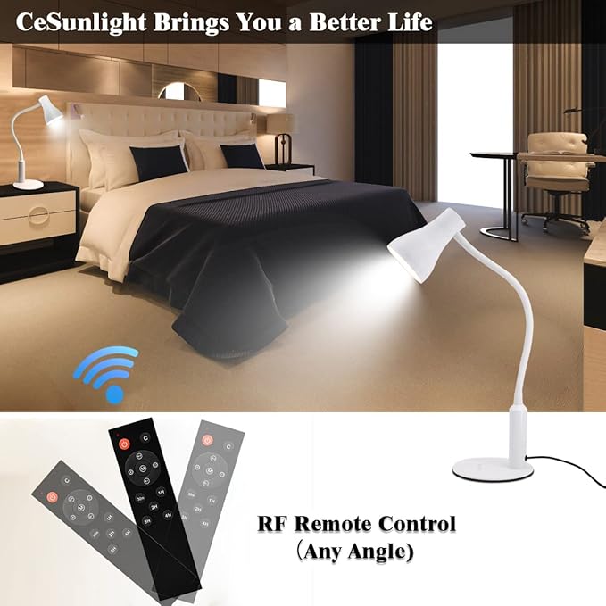 LED Desk Lamp, 3 Lighting Modes and 6 Brightness Levels, 10W Flexible Gooseneck Table Lamp for Living Room and Study, Remote Control with Timing Function, AC Adapter Included (White) - LeafyLoom