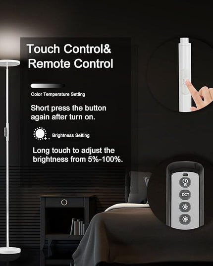 JOOFO Floor Lamp,30W/2400LM Sky LED Modern Torchiere 3 Color Temperatures Super Bright -Tall Standing Pole Light with Remote & Touch Control for Living Room,Bed Room,Office (Pearl White) - LeafyLoom