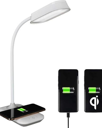 OttLite Achieve LED Sanitizing Desk Lamp Wireless Charging and USB Charging - Touch Activated, Flexible Neck, Modern Light for Reading, Crafting & Office Desktop - LeafyLoom