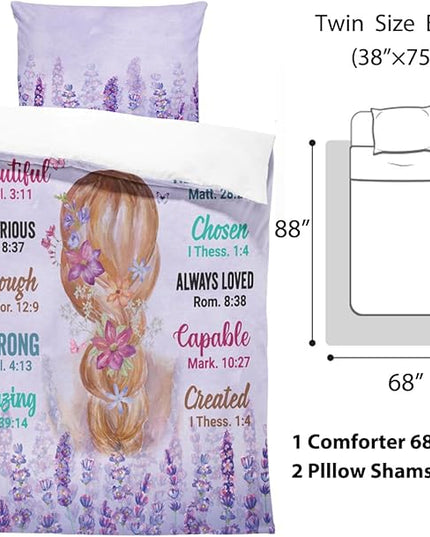 Girls Purple Comforter Sets Twin Size for Girls, Pretty Blonde Girls Love Purple Floral Quilt Bedding Sets for girls Bed in A Bag Comforter Set with 2 Pillowcases - LeafyLoom