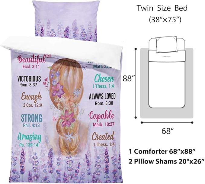 Girls Purple Comforter Sets Twin Size for Girls, Pretty Blonde Girls Love Purple Floral Quilt Bedding Sets for girls Bed in A Bag Comforter Set with 2 Pillowcases - LeafyLoom