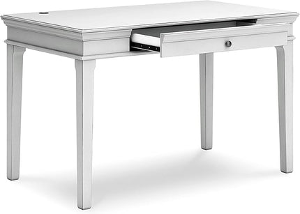 Signature Design by Ashley Kanwyn Classic Home Office Small Leg Desk with 1 Drawer and USB Ports, White - LeafyLoom