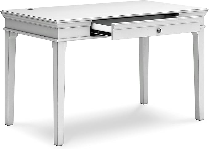 Signature Design by Ashley Kanwyn Classic Home Office Small Leg Desk with 1 Drawer and USB Ports, White - LeafyLoom