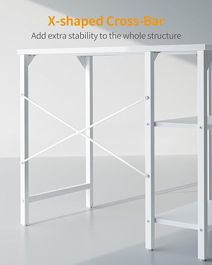 CubiCubi Small Computer Desk, 35 Inch Home Office Desk with Storage Shelves, Study Writing Desk, White - LeafyLoom