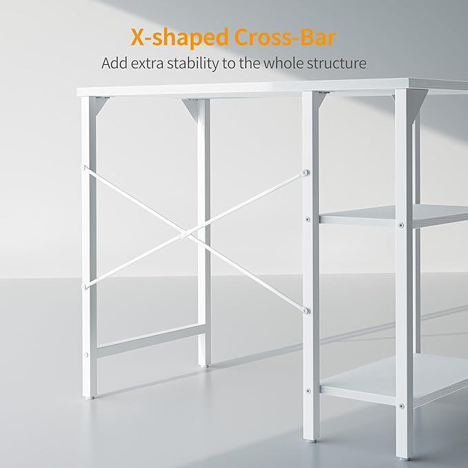 CubiCubi Small Computer Desk, 35 Inch Home Office Desk with Storage Shelves, Study Writing Desk, White - LeafyLoom