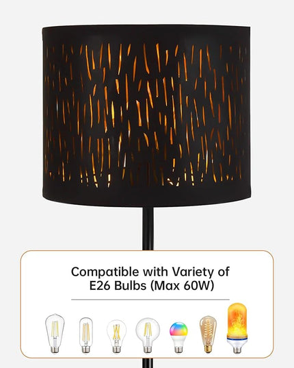 BoostArea Floor Lamp, Standing Lamp, 6W LED Floor Lamps with Black Lampshade, 2700K, Foot Switch, E26 Socket, 58" Tall Metal Pole Lamp, Simple Floor Lamps for Living Room/Bedroom/Farmhouse, Forest - LeafyLoom