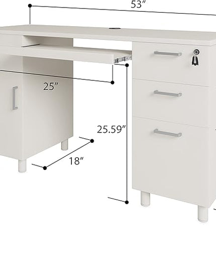 Modern Design By Crafts & comfort Venice Computer Desk - Office Desk with 3 Drawers & CPU Storage Cabinet - Laptop Workstation with Keyboard Tray & Cable Hole - Home & Office Supplies -White - LeafyLoom