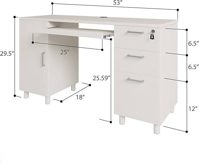 Modern Design By Crafts & comfort Venice Computer Desk - Office Desk with 3 Drawers & CPU Storage Cabinet - Laptop Workstation with Keyboard Tray & Cable Hole - Home & Office Supplies -White - LeafyLoom