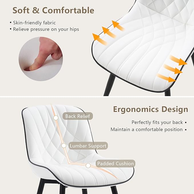 YOUNUOKE Dining Chairs Set of 2 Mid Century Modern Kitchen Chair Comfortable Upholstered Faux Leather Dinner Chairs for Kitchen Dining Room, White - LeafyLoom