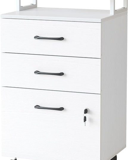 FEZIBO File Cabinet with Lock for Home Office, 3-Drawer Rolling Filing Cabinet, Home Office File Cabinet for A4/Letter/Legal Size, Printer Stand, Wooden Storage Cabinet, White - LeafyLoom