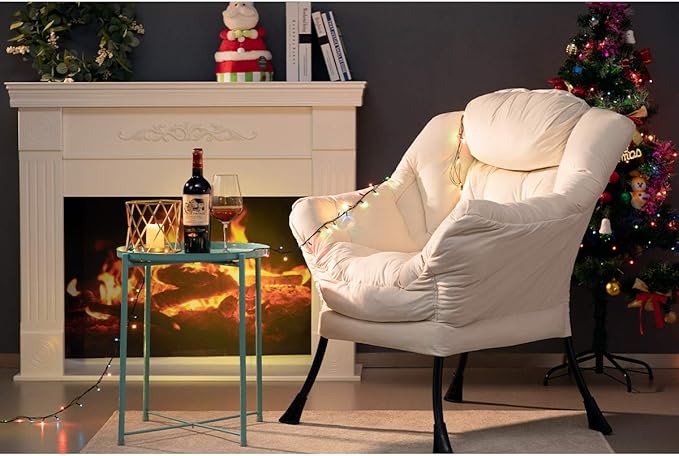 HollyHOME Modern Fabric Large Lazy Chair, Accent Oversized Comfy Reading Chair, Thick Padded Cozy Lounge Chair with Armrest, Steel Frame Leisure Sofa Chair for Living Room, Bedroom, Dorm, Beige - LeafyLoom