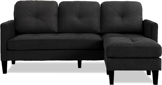 L-Shaped Sectional Modern Sofa - Convertible Sofa Sleeper Sofa Bed Couch Set with Reversible Chaise, Lounge Sofa Modular Cloud Sofa for Living Room Apartment Small Space (Black) - LeafyLoom