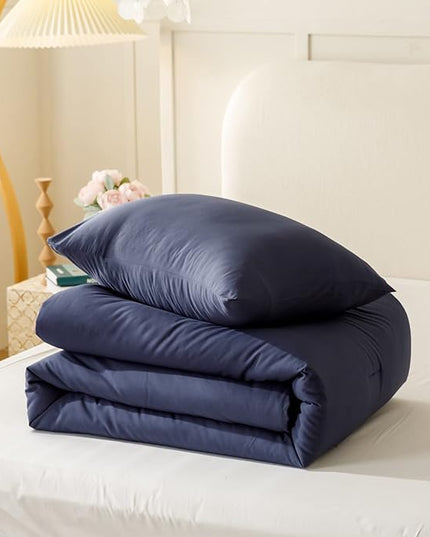 ROSGONIA Comforter Full Size for Boys Teen Girls Navy Blue, 3pcs (1 Blue Comforter & 2 Pillowcases), Lightweight Dorm Bedding Soft All Season Bed Set - LeafyLoom