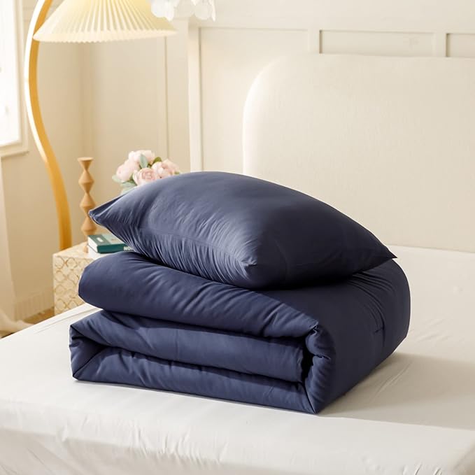 ROSGONIA Twin Comforter Set for College Boys Girls Navy Blue, 1 Boho Blue Comforter & 1 Pillowcase, Lightweight Kids Comforter Soft Dorm Bedding - LeafyLoom
