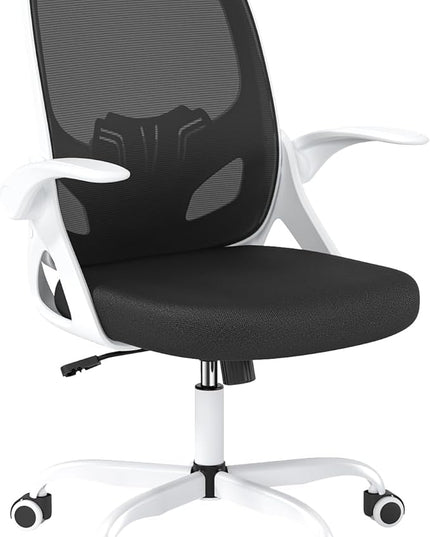 Office Desk Chair with Lumbar Support Ergonomic Mesh Office Chair with Wheels and Flip-up Armrests Adjustable Height Swivel Computer Chair for Home and Office (White) - LeafyLoom