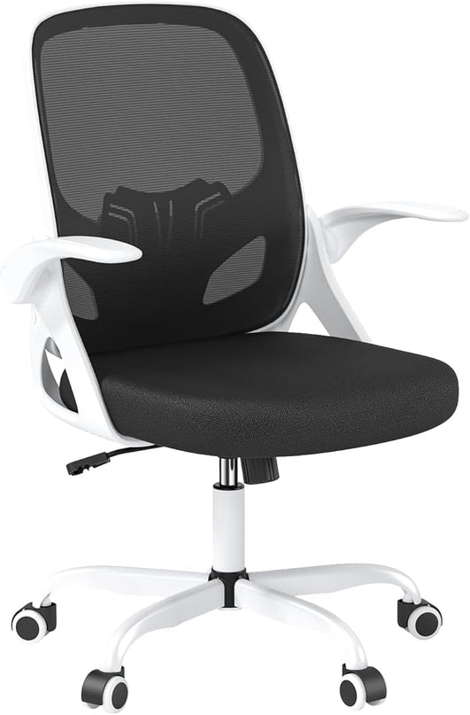 Office Desk Chair with Lumbar Support Ergonomic Mesh Office Chair with Wheels and Flip-up Armrests Adjustable Height Swivel Computer Chair for Home and Office (White) - LeafyLoom