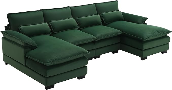 Symmetrical Modular Sectional Sofa with Chaise Lounge, 6 Seater Velvet Upholstered Cloud Couch, U Shaped Oversized Sleeper Sofa&Couches with Thicked Cushion & Detackable Backrest Living Room - LeafyLoom