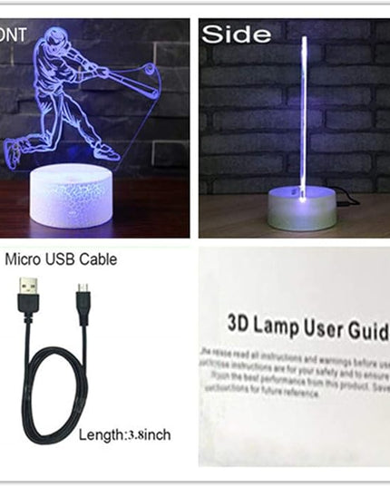 WMH Baseball Night Light with 7 Colors Changing- LED 3D Optical Illusion Lamp for Kids Room Decor and Football Fans (Baseball) - LeafyLoom