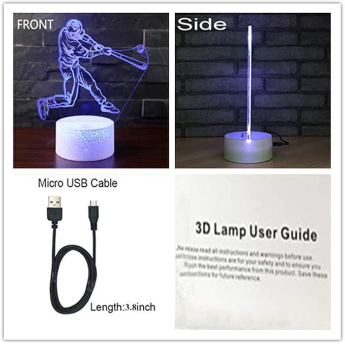 WMH Baseball Night Light with 7 Colors Changing- LED 3D Optical Illusion Lamp for Kids Room Decor and Football Fans (Baseball) - LeafyLoom