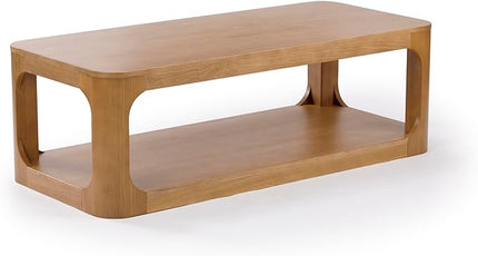 Plank+Beam Forma Coffee Table, Solid Wood 54 Inch Modern Coffee Table with Shelf, Contemporary Center Table with Storage Space, Rectangle Tea Table with Storage, Pecan - LeafyLoom
