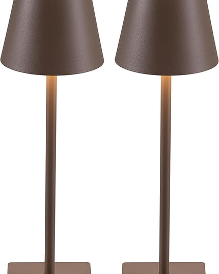KDG 2 Pack Cordless Table Lamp,Portable LED Desk Lamp, 5000mAh Battery Operated, 3 Color Stepless Dimming Up, for Restaurant/Bedroom/Bars/Outdoor Party/Camping/Coffee Shop Night Light(Brown) - LeafyLoom